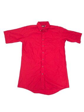 Red Kap 1923 Poplin Button Shirt Mens Large Red Work Pocket Short Sleeve